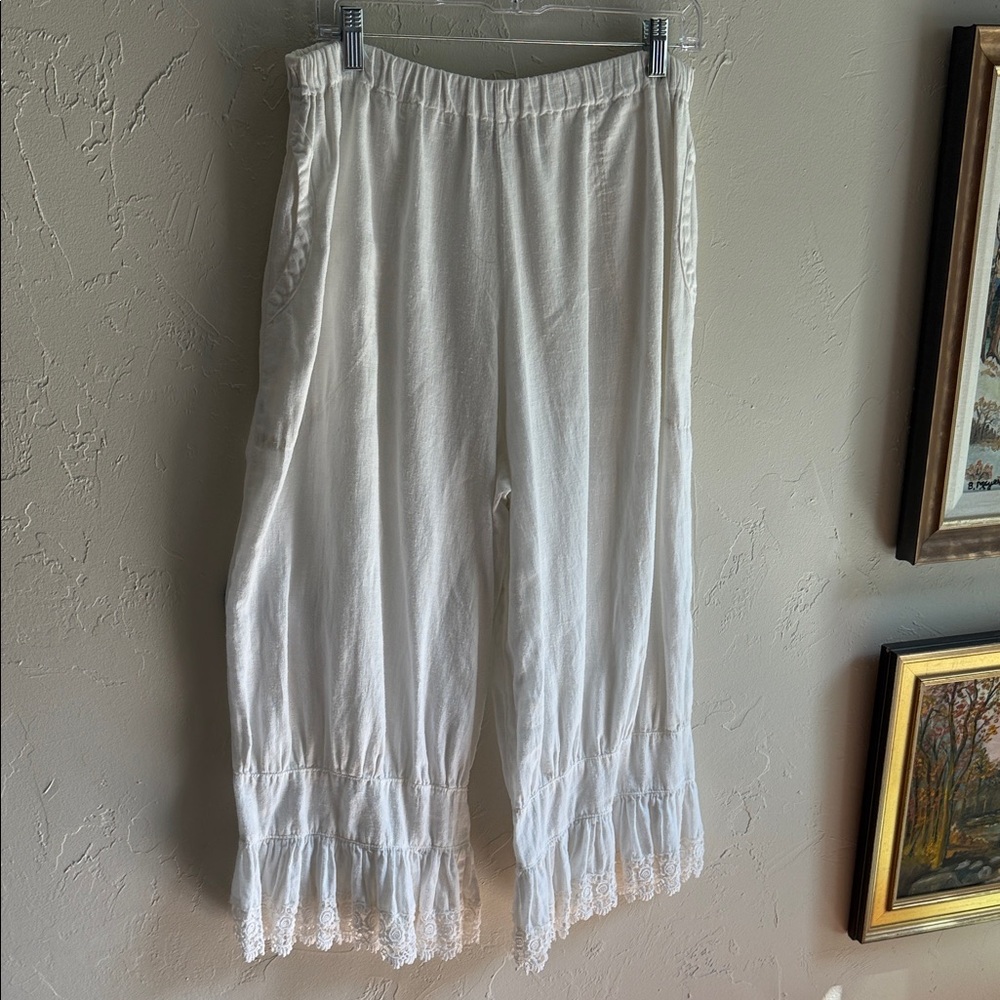 White Lace Trim Pants by Mary Grace